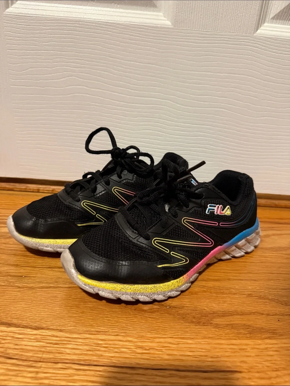 Fila Kids Black Sneakers with Yellow, Pink & Blue Accents